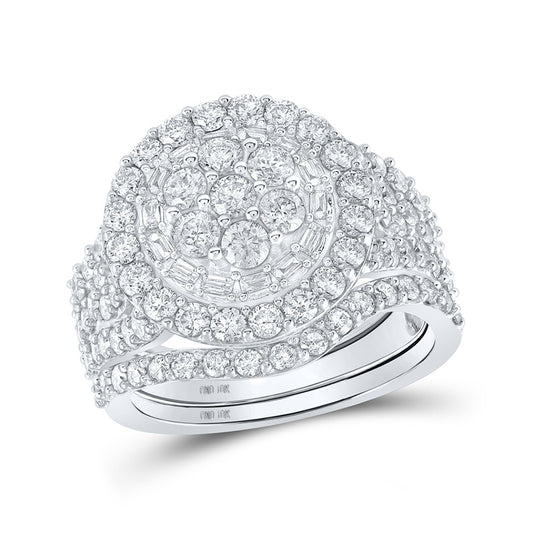 10K White Gold Round Diamond Cluster Bridal Wedding Ring Band Set 2-1/2 Cttw, Womens Size: 5-10