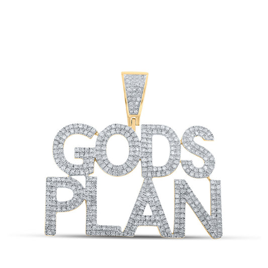 10K Yellow Gold Mens Round Diamond Gods Plan Phrase Charm Pendant 1 Cttw, Length: 1.39 In, Width: 1.45 In