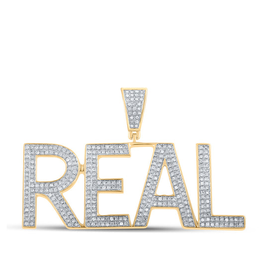 10K Yellow Gold Mens Round Diamond Real Phrase Charm Pendant 1 Cttw, Length: 1.23 In, Width: 1.89 In