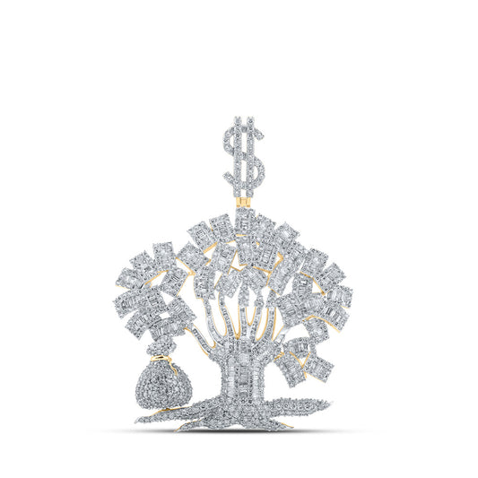 10K Yellow Gold Mens Baguette Diamond Money Tree Charm Pendant 6-1/2 Cttw