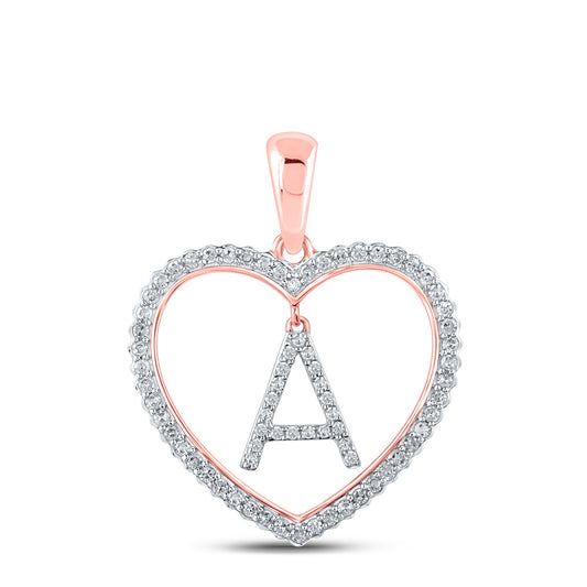 10K Yellow Or White Or Rose Gold Womens Round Diamond Heart A Letter Pendant