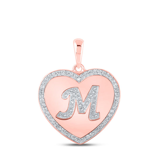 10K Rose Gold Womens Round Diamond Heart M Letter Pendant 1/4 Cttw, Length: 1.06 In, Width: 0.79 In