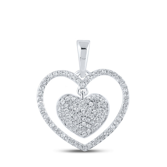 10K Yellow Or White Or Rose Gold Womens Round Diamond Heart Pendant