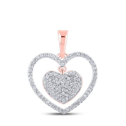 10K Yellow Or White Or Rose Gold Womens Round Diamond Heart Pendant