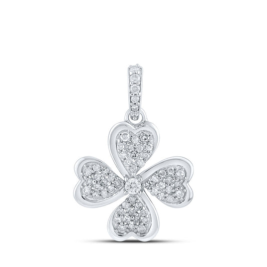 10kt White Gold Womens Round Diamond Pinwheel Heart Pendant 1/4 Cttw