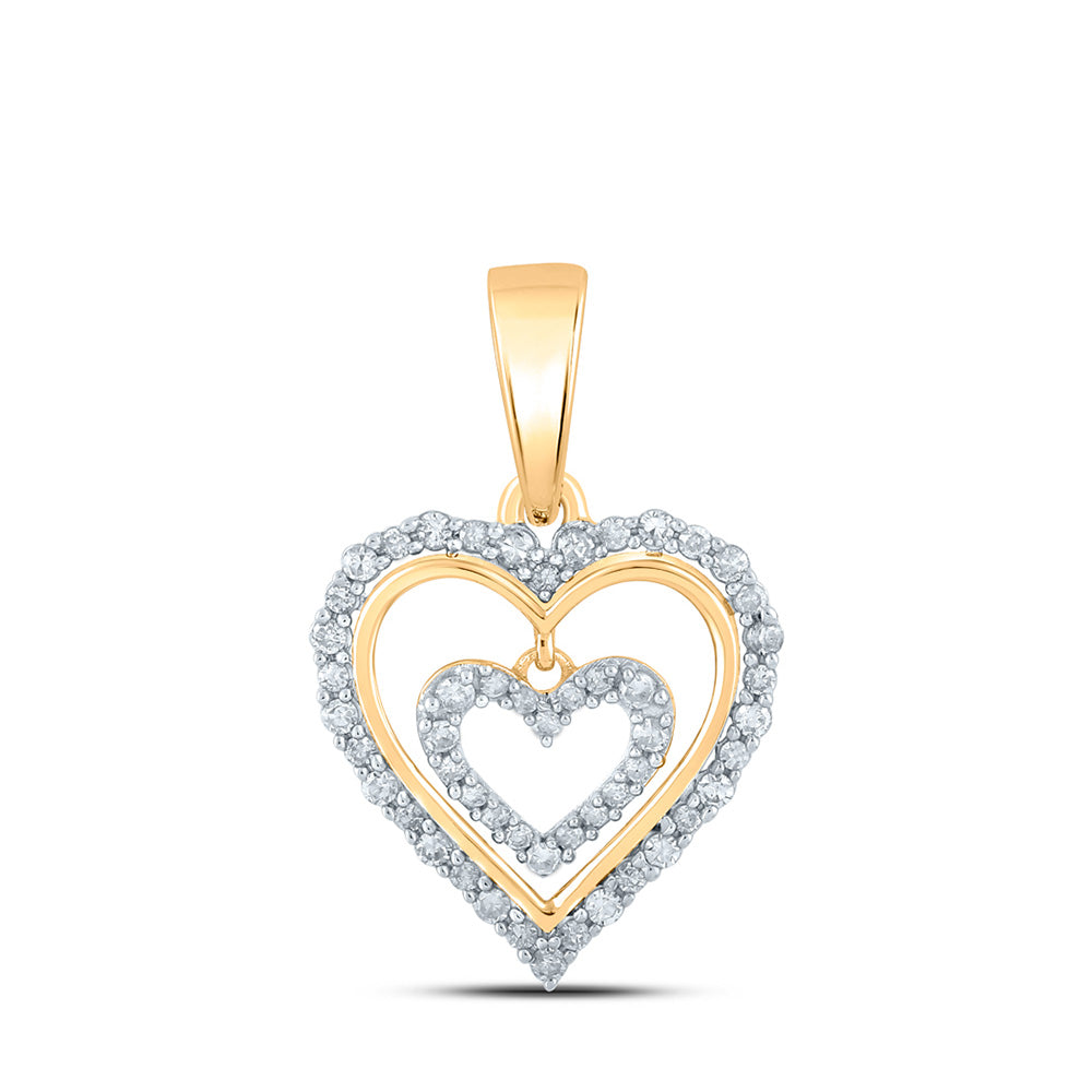 10K Yellow Or White Or Rose Gold Womens Round Diamond Heart Pendant