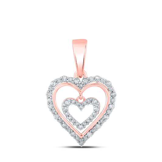 10K Yellow Or White Or Rose Gold Womens Round Diamond Heart Pendant
