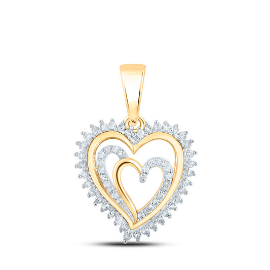 10K Yellow Gold Womens Round Diamond Heart Pendant 1/4 Cttw