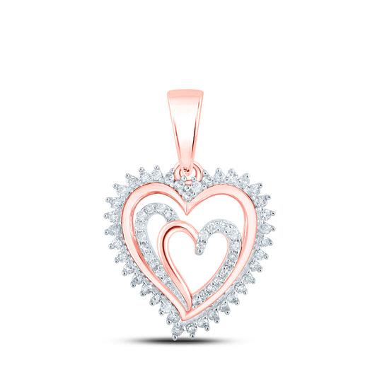 10K Yellow Or White Or Rose Gold Womens Round Diamond Heart Pendant