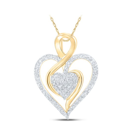 10K Yellow Or White Or Rose Gold Womens Round Diamond Heart Pendant