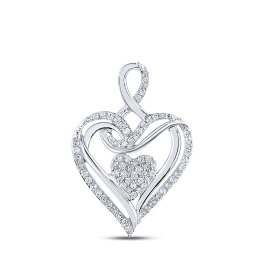 10K Yellow Or White Or Rose Gold Womens Round Diamond Heart Pendant