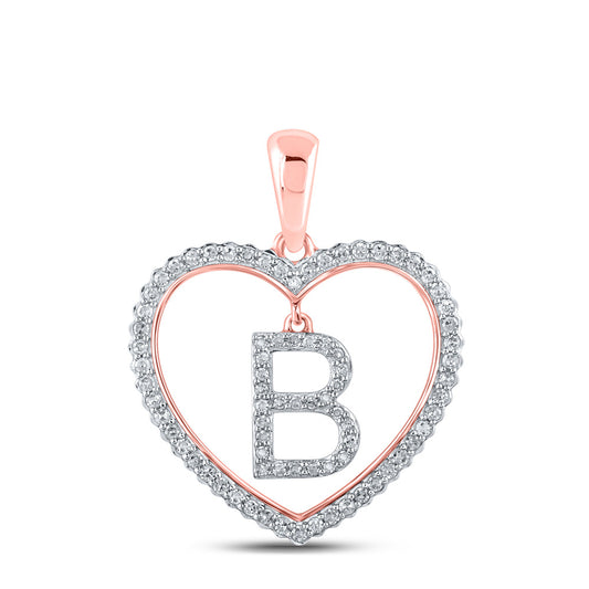 10K Yellow Or White Or Rose Gold Womens Round Diamond Heart B Letter Pendant