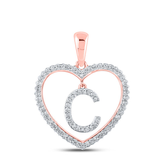 10K Yellow Or White Or Rose Gold Womens Round Diamond Heart C Letter Pendant