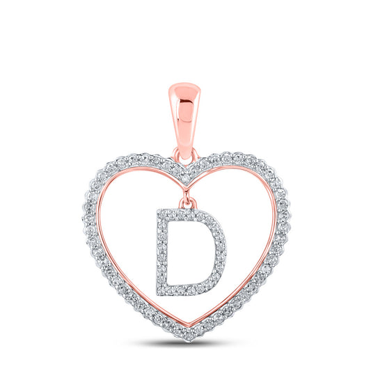 10K Yellow Or White Or Rose Gold Womens Round Diamond Heart D Letter Pendant