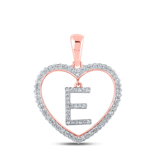10K Yellow Or White Or Rose Gold Womens Round Diamond Heart E Letter Pendant