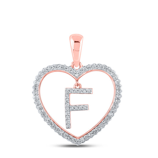10K Yellow Or White Or Rose Gold Womens Round Diamond Heart F Letter Pendant