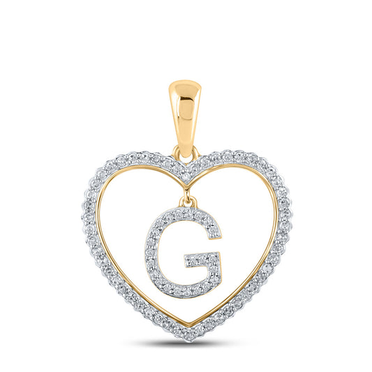 10K Yellow Gold Womens Round Diamond Heart G Letter Pendant 1/4 Cttw, Length: 1.06 In, Width: 0.79 In