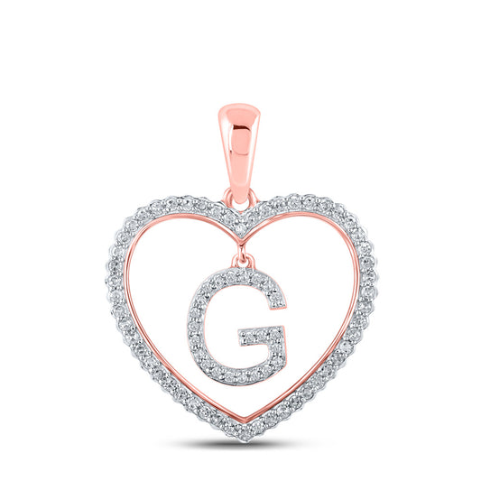 10K Rose Gold Womens Round Diamond Heart Letter Pendant