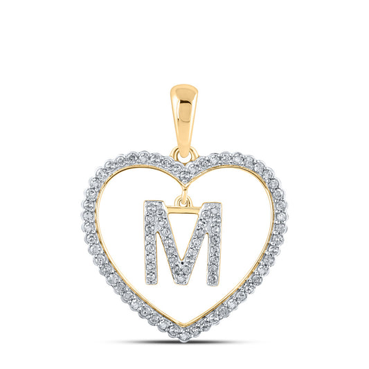 10K Yellow Gold Womens Round Diamond Heart Letter Pendant
