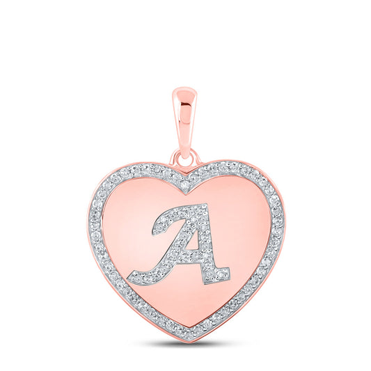 10K Rose Gold Womens Round Diamond Heart Letter Pendant
