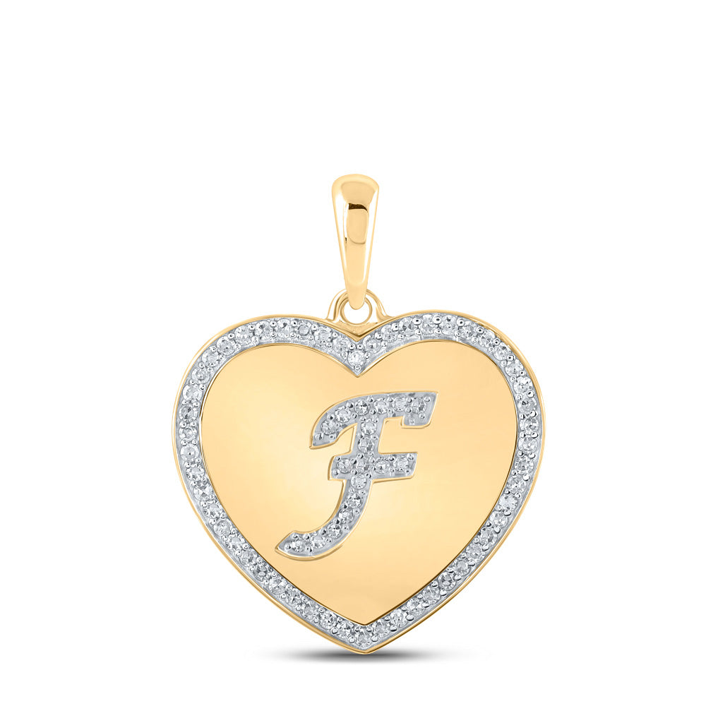 10K Yellow Gold Womens Round Diamond Heart Letter Pendant