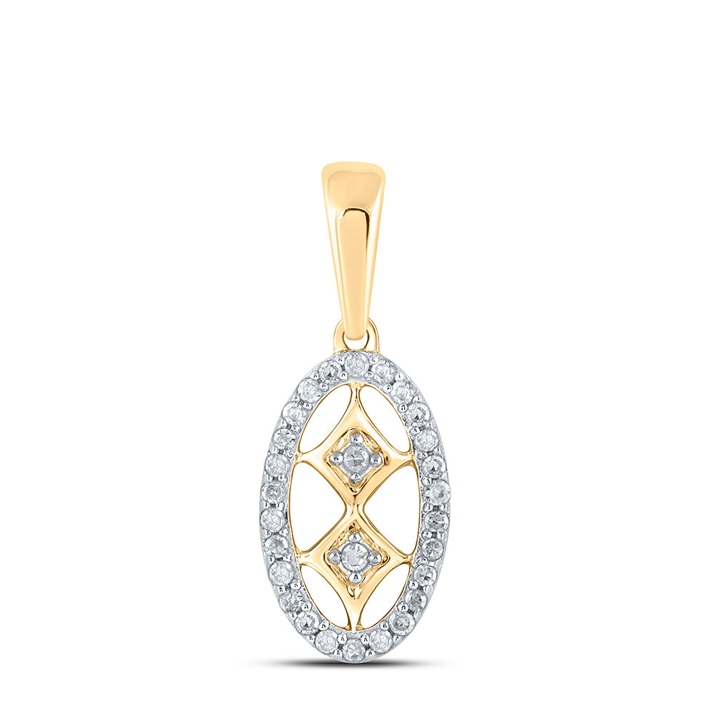 10K Yellow Or White Or Rose Gold Womens Round Diamond Oval Pendant