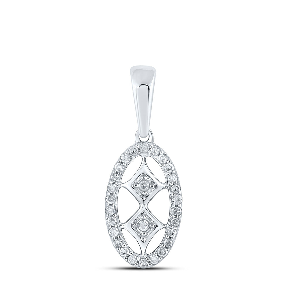 10K Yellow Or White Or Rose Gold Womens Round Diamond Oval Pendant