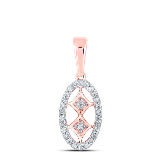 10K Yellow Or White Or Rose Gold Womens Round Diamond Oval Pendant