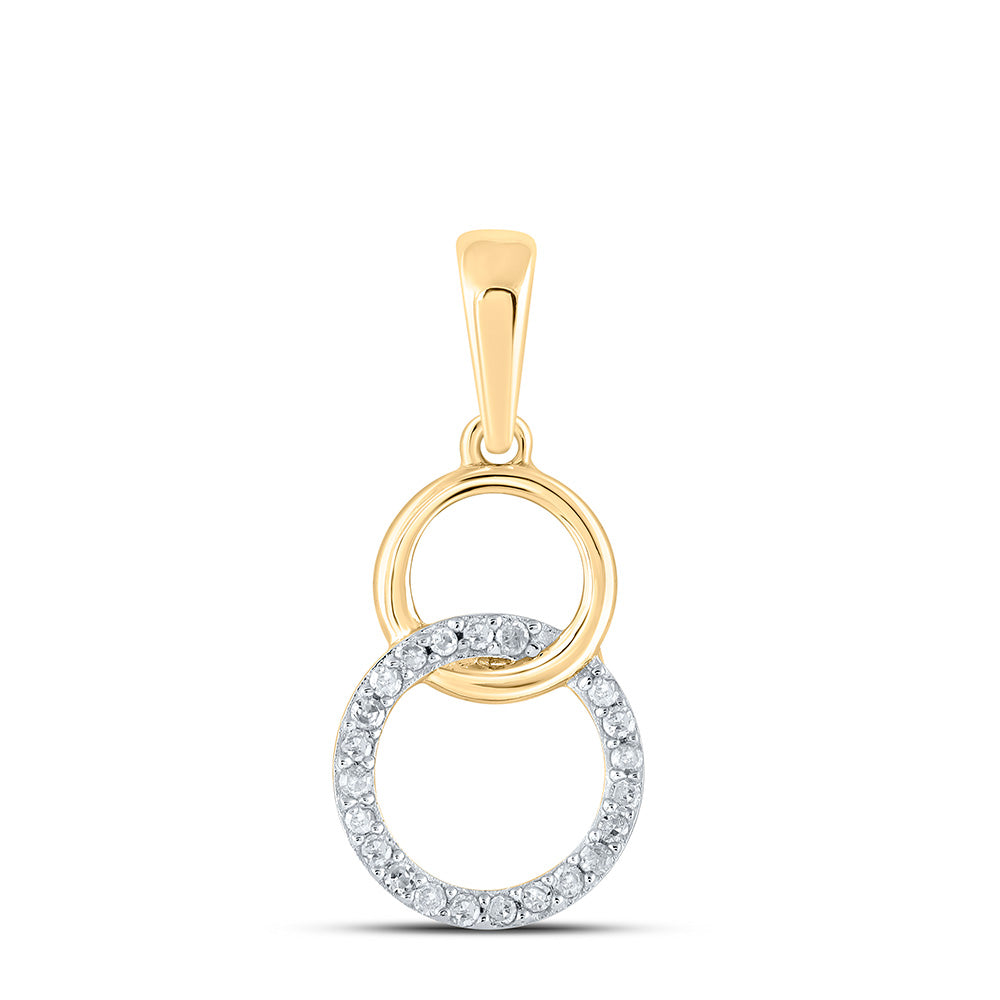 10K Yellow Or White Or Rose Gold Womens Round Diamond Interlocking Circle Pendant