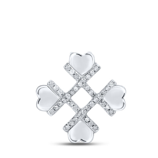 10K White Gold Womens Round Diamond Heart Pendant 1/10 Cttw