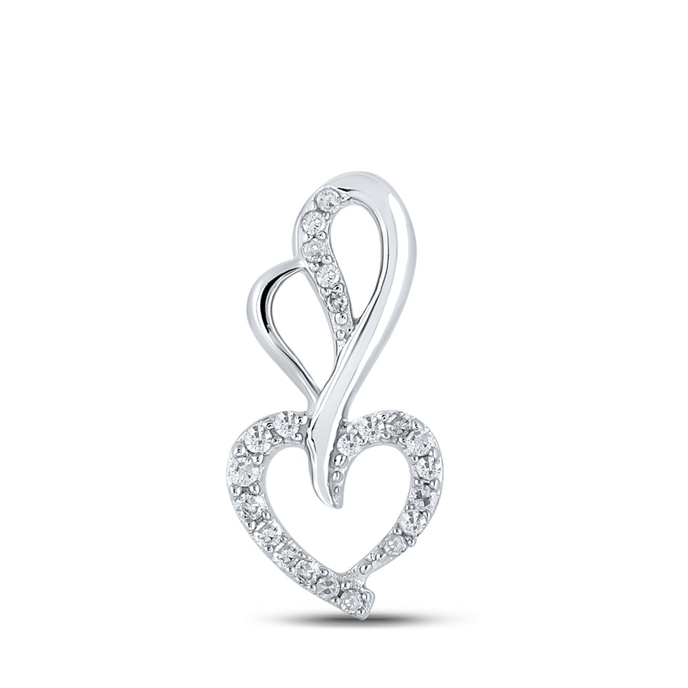 10K Yellow Or White Or Rose Gold Womens Round Diamond Heart Pendant
