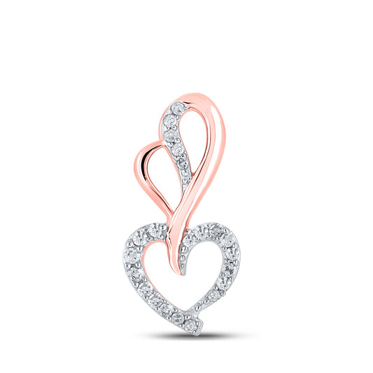 10K Yellow Or White Or Rose Gold Womens Round Diamond Heart Pendant