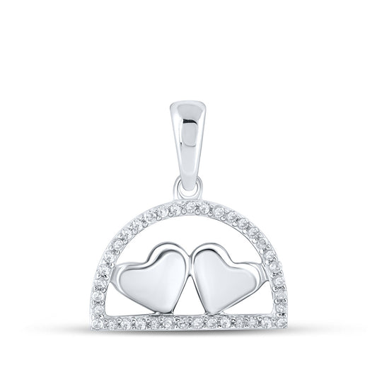 10K White Gold Womens Round Diamond Heart Pendant 1/10 Cttw