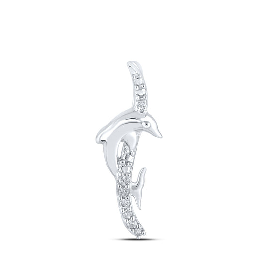 10K White Gold Womens Round Diamond Dolphin Pendant 1/20 Cttw