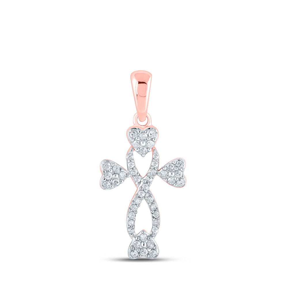 10K Yellow Or White Or Rose Gold Womens Round Diamond Cross Heart Pendant