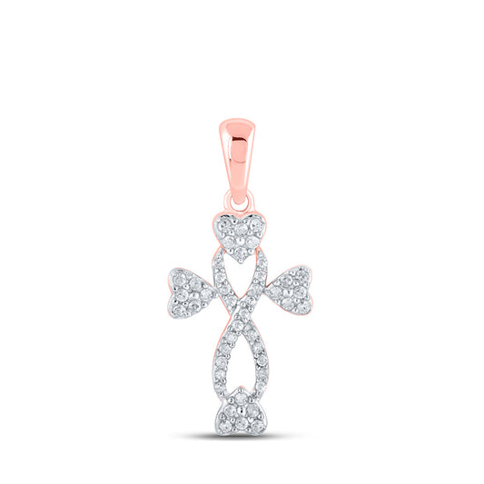 10K Yellow Or White Or Rose Gold Womens Round Diamond Cross Heart Pendant