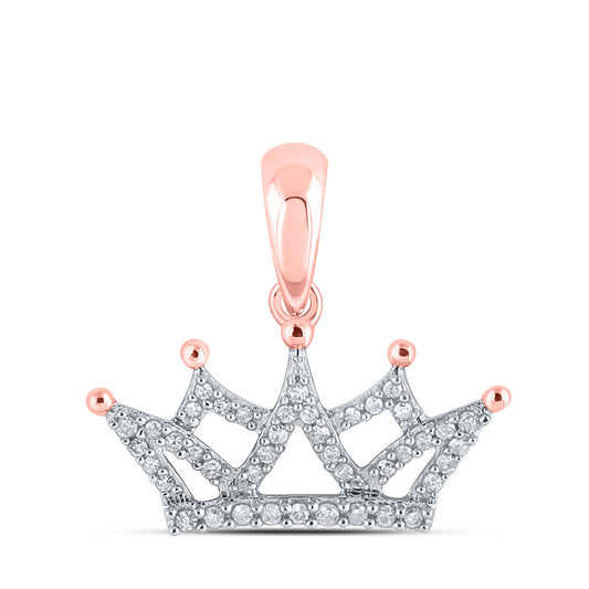 10K Rose Gold Womens Round Diamond Crown Pendant 1/6 Cttw, Length: 0.7 In, Width: 0.75 In