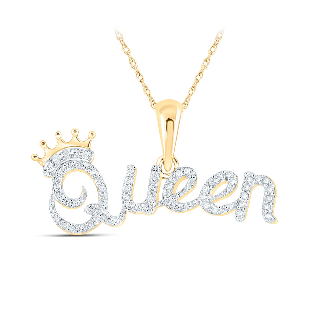 10K Yellow Or White Or Rose Gold Womens Round Diamond Queen Crown Fashion Pendant