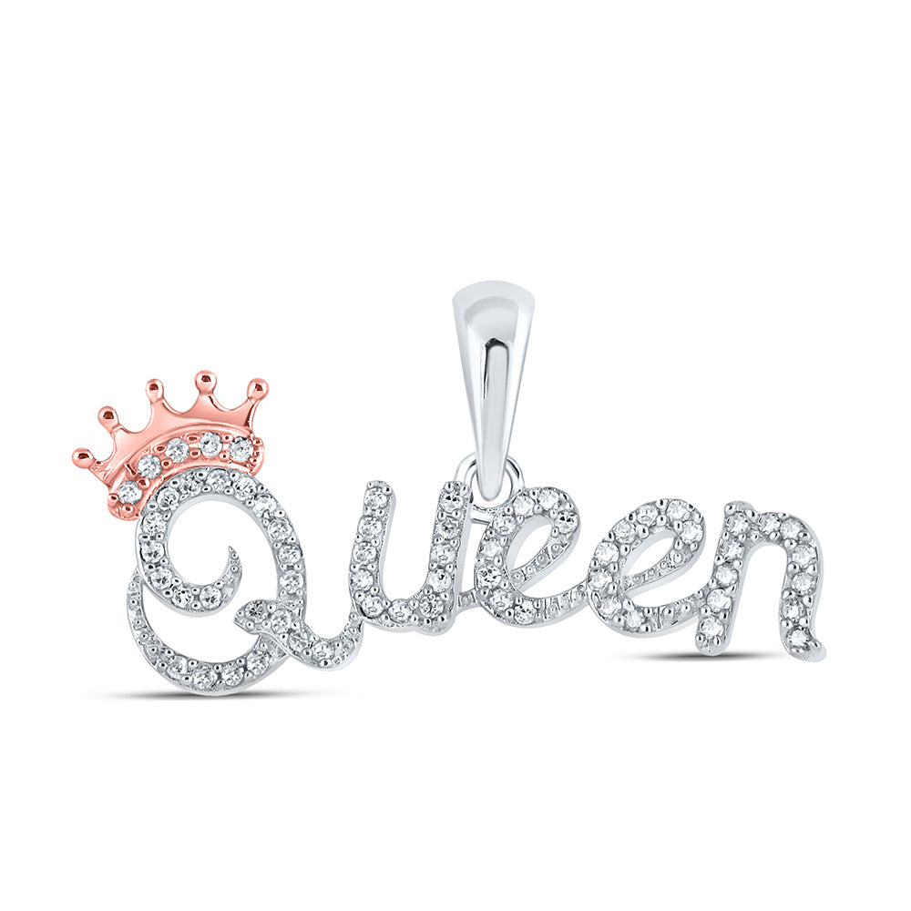 10K Yellow Or White Or Rose Gold Womens Round Diamond Queen Crown Fashion Pendant