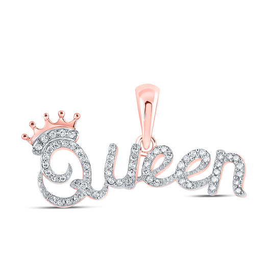 10K Yellow Or White Or Rose Gold Womens Round Diamond Queen Crown Fashion Pendant