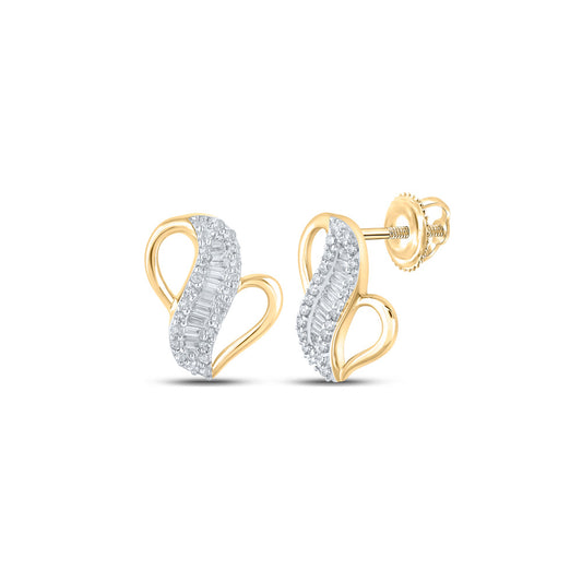 10K Yellow Gold Womens Baguette Diamond Fashion Earrings 1/5 Cttw