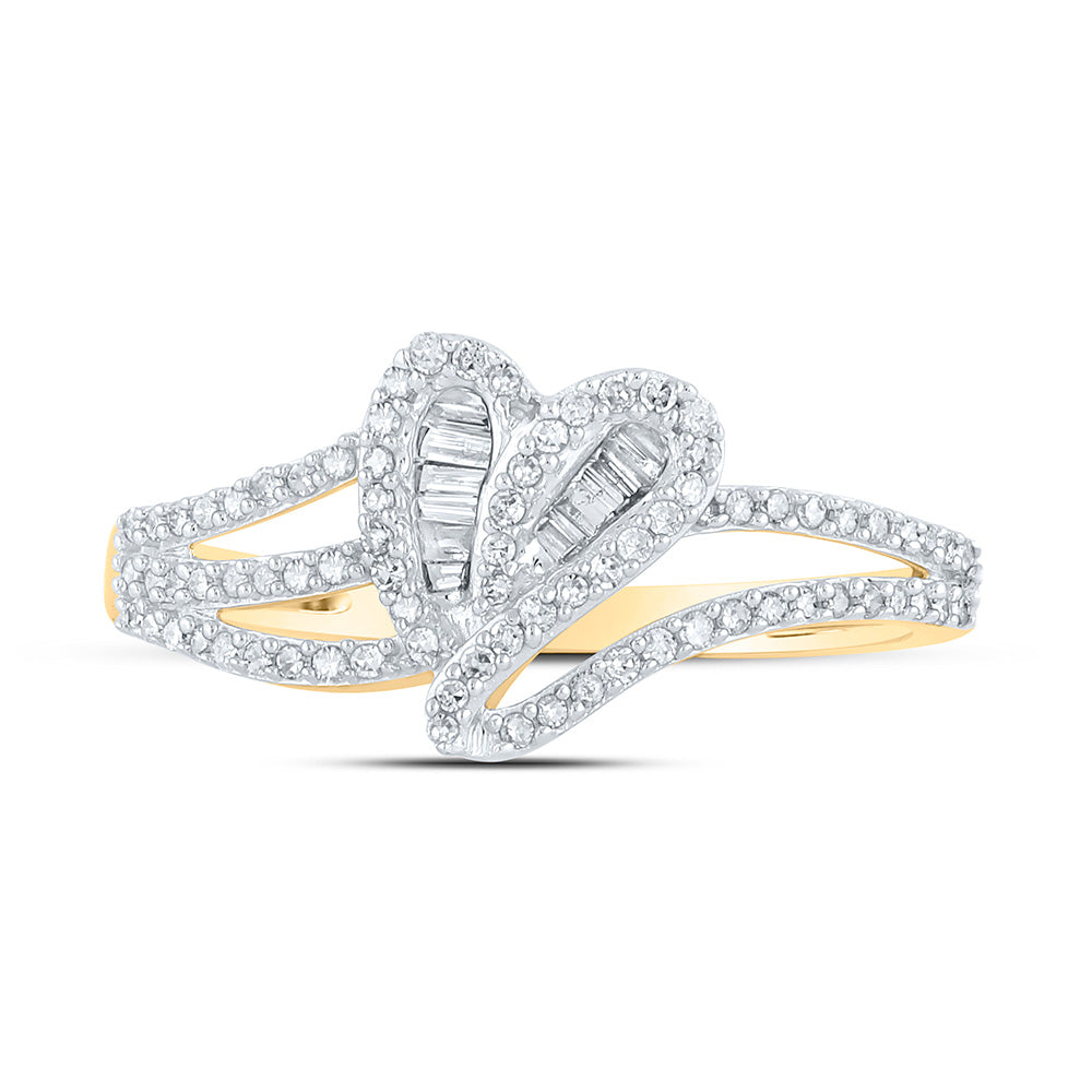 10K Yellow Or White Or Rose Gold Womens Baguette Diamond Heart Ring , Womens Size: 5-10