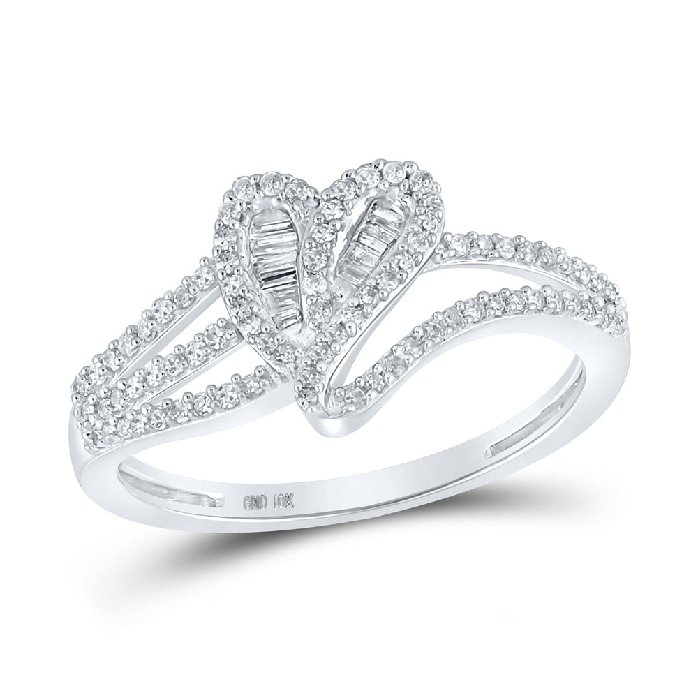 10K Yellow Or White Or Rose Gold Womens Baguette Diamond Heart Ring , Womens Size: 5-10