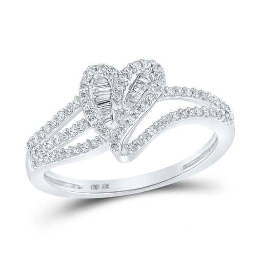 10K Yellow Or White Or Rose Gold Womens Baguette Diamond Heart Ring , Womens Size: 5-10