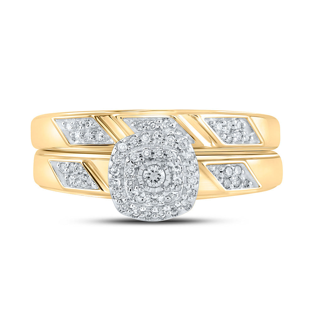 10K Yellow Gold Round Diamond Halo Bridal Wedding Ring Band Set 1/6 Cttw, Womens Size: 5-10