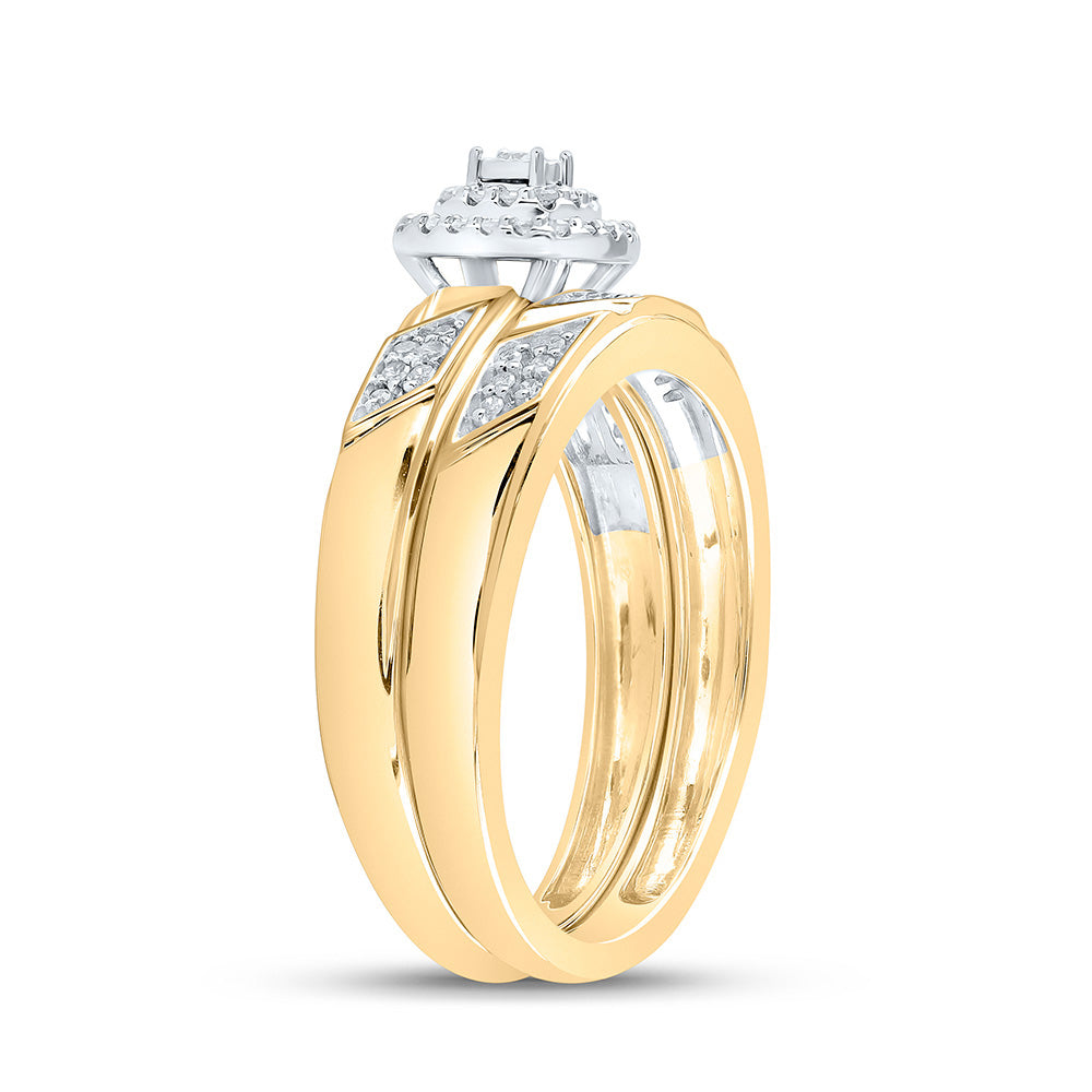 10K Yellow Gold Round Diamond Halo Bridal Wedding Ring Band Set 1/6 Cttw, Womens Size: 5-10
