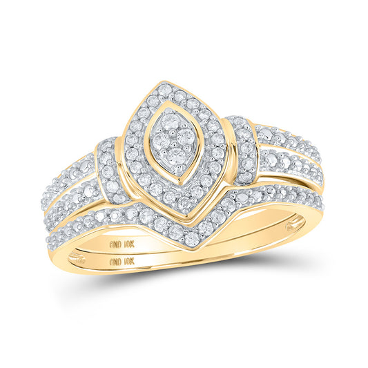 10K Yellow Gold Round Diamond Bridal Wedding Ring Band Set 1/5 Cttw, Womens Size: 5-10