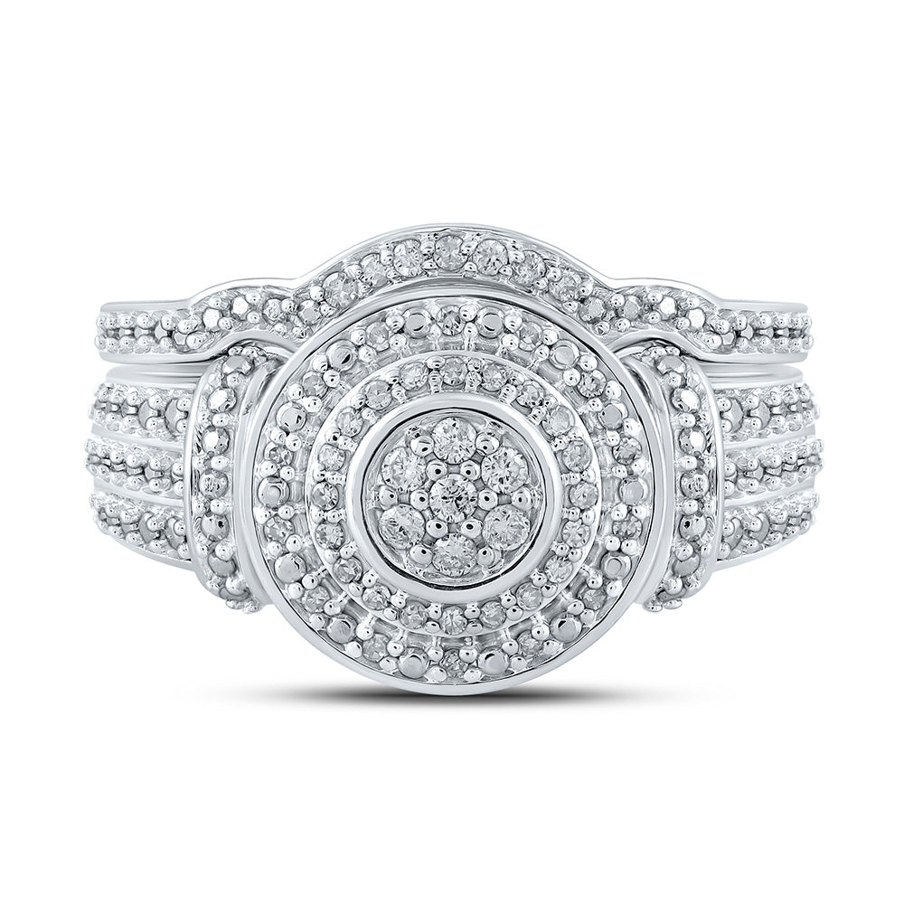 10K White Gold Round Diamond Cluster Bridal Wedding Ring Band Set 1/5 Cttw, Womens Size: 5-10