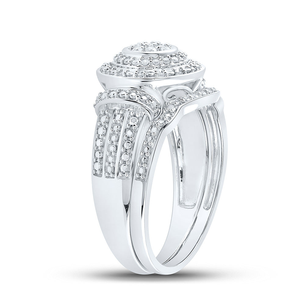 10K White Gold Round Diamond Cluster Bridal Wedding Ring Band Set 1/5 Cttw, Womens Size: 5-10