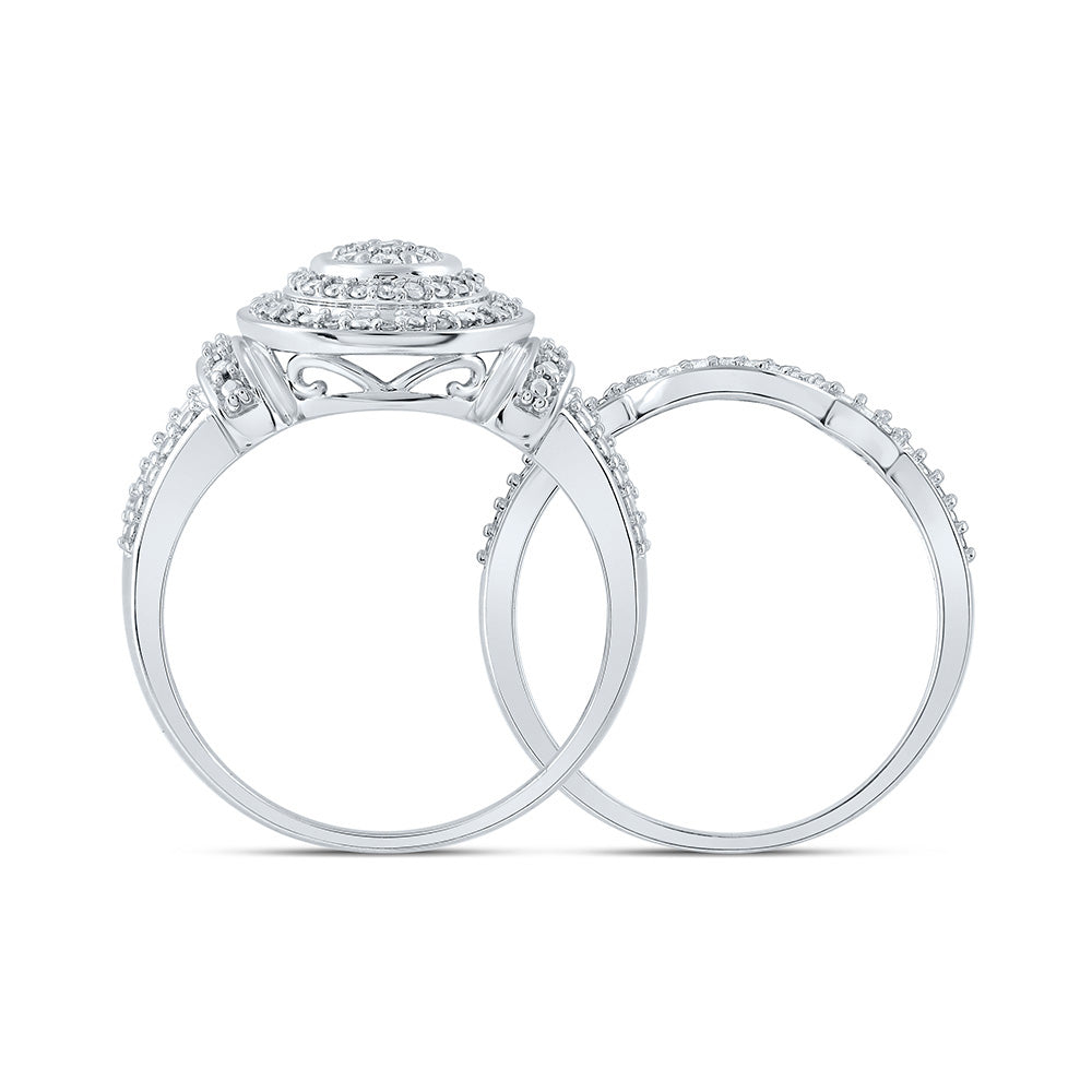 10K White Gold Round Diamond Cluster Bridal Wedding Ring Band Set 1/5 Cttw, Womens Size: 5-10